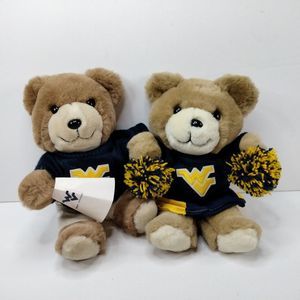 Trudy 83 West Virginia Cheerleader Bear Plush Stuffed Animal Blue Yellow Vtg 10”